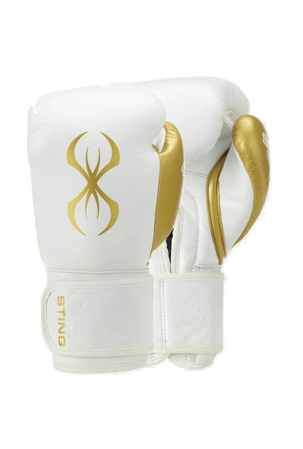 STING Evolution Pro Velcro 14oz weiß/gold Leder Boxhandschuhe mit Klettverschluss 14 oz